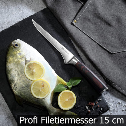 15 cm Filetiermesser Küchenmesser aus hochwertigem Edelstahl Professional Kochmesser mit scharfer Klinge flexibler Klinge für Profis und Hobbyköche