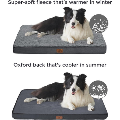 Orthopädisches Hundebett Grosse Hunde 112x81x7.6cm Hundekissen flauschig Hundematte waschbar Hundematratze in Grau für große Hunde EIKRATTENSCHAUM