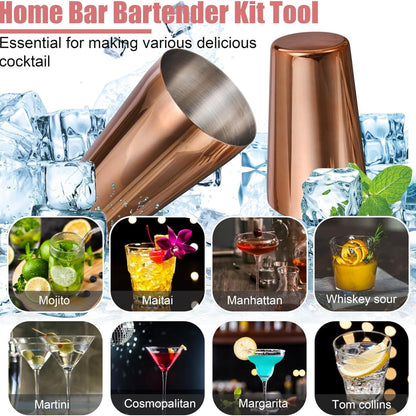 Cocktail Shaker Set Rosegold 550ML/750ML 12tlg Edelstahl Barkeeper Kit