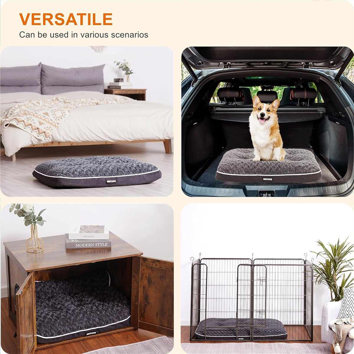 Hundematte für große Hunde Hundebett 12cm dicke Hundematte waschbar rutschfeste Unterseite 105cm dunkelgrau