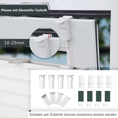 Plissee Klemmfix 40x120cm Weiß Jalousie ohne Bohren Klemmrollos für Fenster ohne Bohren Sonnenschutz Faltrollo Schutz Plisseerollo Fenster ohne Bohren