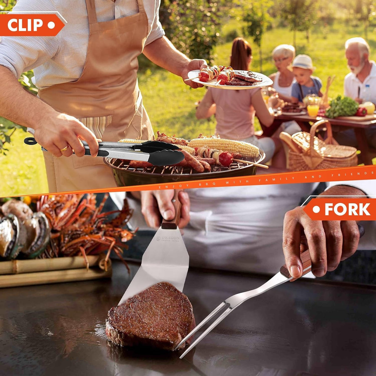 DragonGrill Edelstahl Grillspachtel Set Grillzubehör 6tlg Profi BBQ Werkzeug mit praktischer Tragetasche Ideal für Grillen Geschenke für Männer