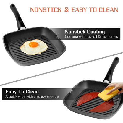 Premium Grillpfanne 24x24x4.5cm BBQ Antihaftbeschichtet Induktionsgeeignet Ofenfest - Für Ceran Gas und Elektroherde pancake pfanne