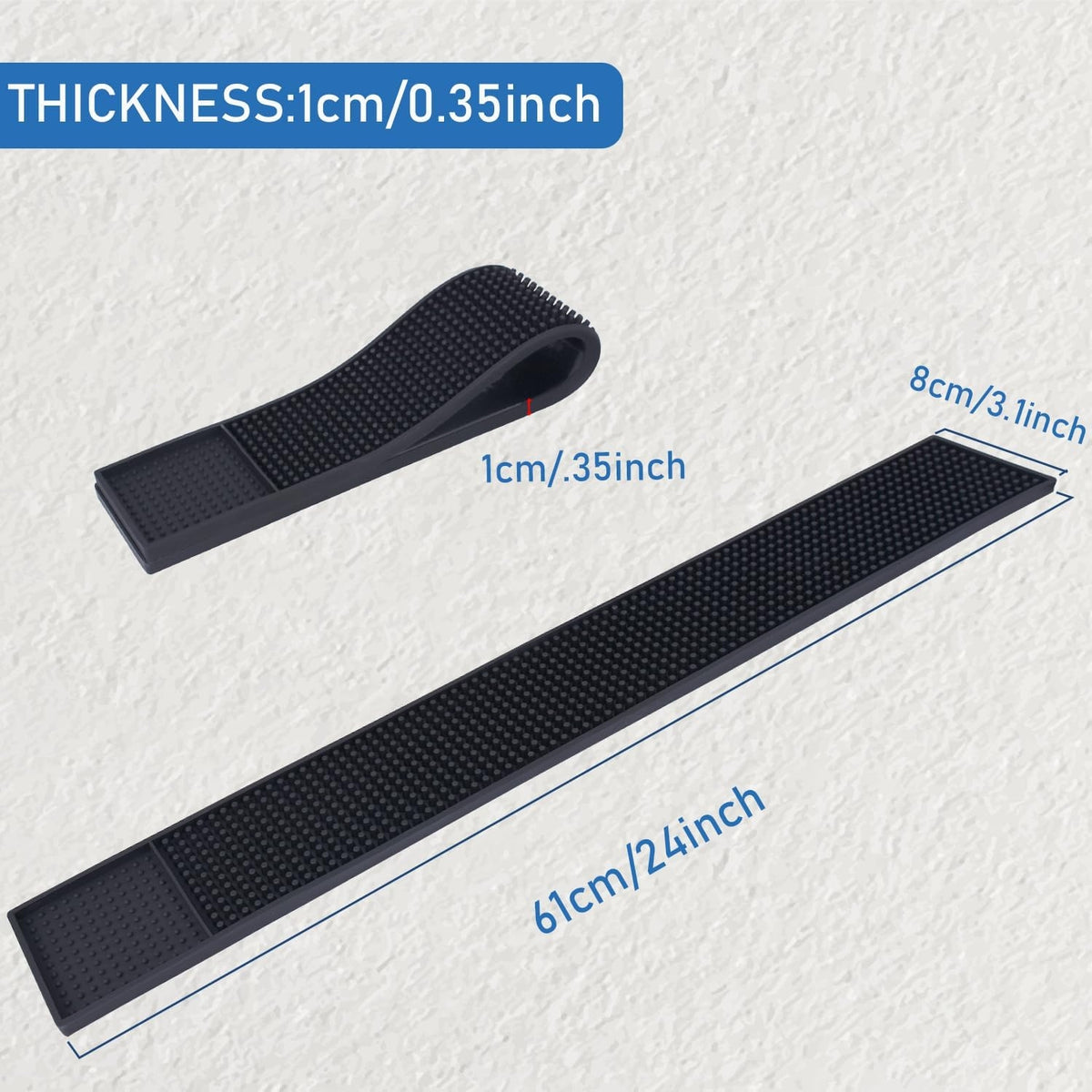 2 Stück Längliche Barmatte Abtropfmatte aus Gummi 61 x 8 cm Rutschfest und Langlebig Geschirr Trockenmatte für Bar Club Küche Restaurants Theken