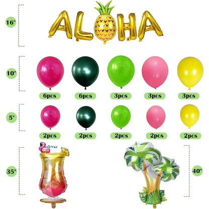 162PCS Hawaii Deko Party Dekoration Set mit Luftballons Girlande Tischröcke Ballon Kit Hawaii ALOHA für Tropische Sommer Beach Party Deko Tisch