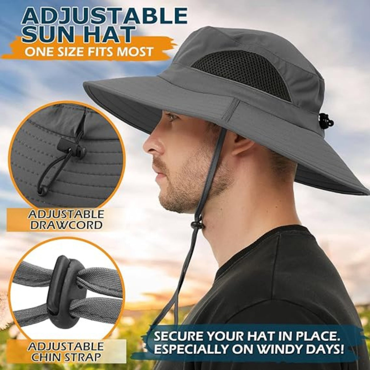 Anglerhut Sonnenhut Damen und Herren Atmungsaktive Mesh-Einsätze Luftdurchlässig Steady Air Circulation Prevent Overheating Ideal Ventilation