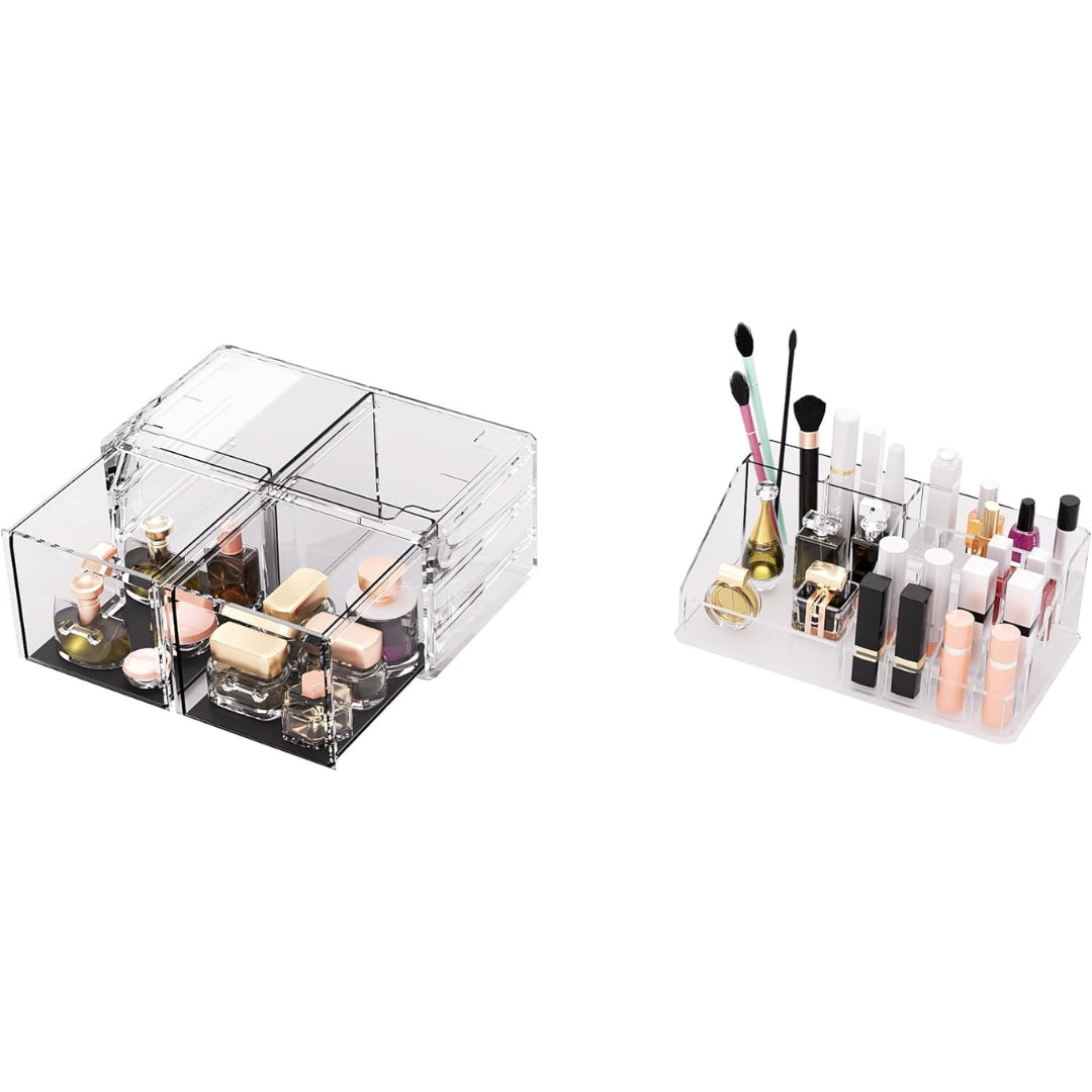 Transparenter Makeup Organizer 2 Lagen Kosmetik Aufbewahrungsbox 2 Schubladen