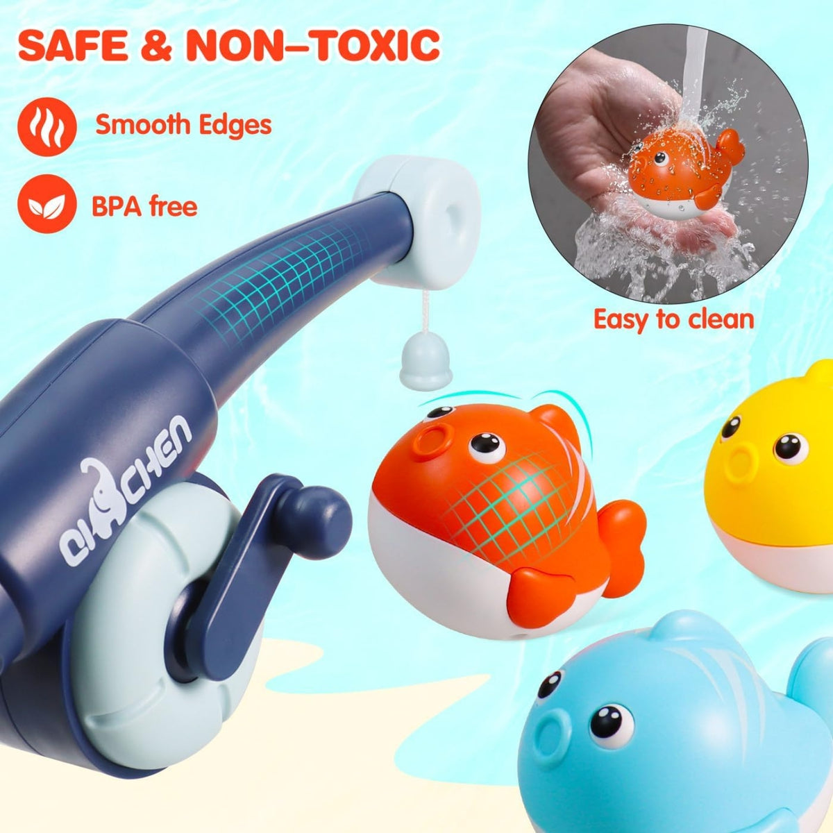 Badespielzeug Baby ab 1 2 3 Jahr Wasserspielzeug Kinder Angelspiel Badewannenspielzeug mit Fischernetz Angelstäbe Magnet Fische Angeln Spielzeug