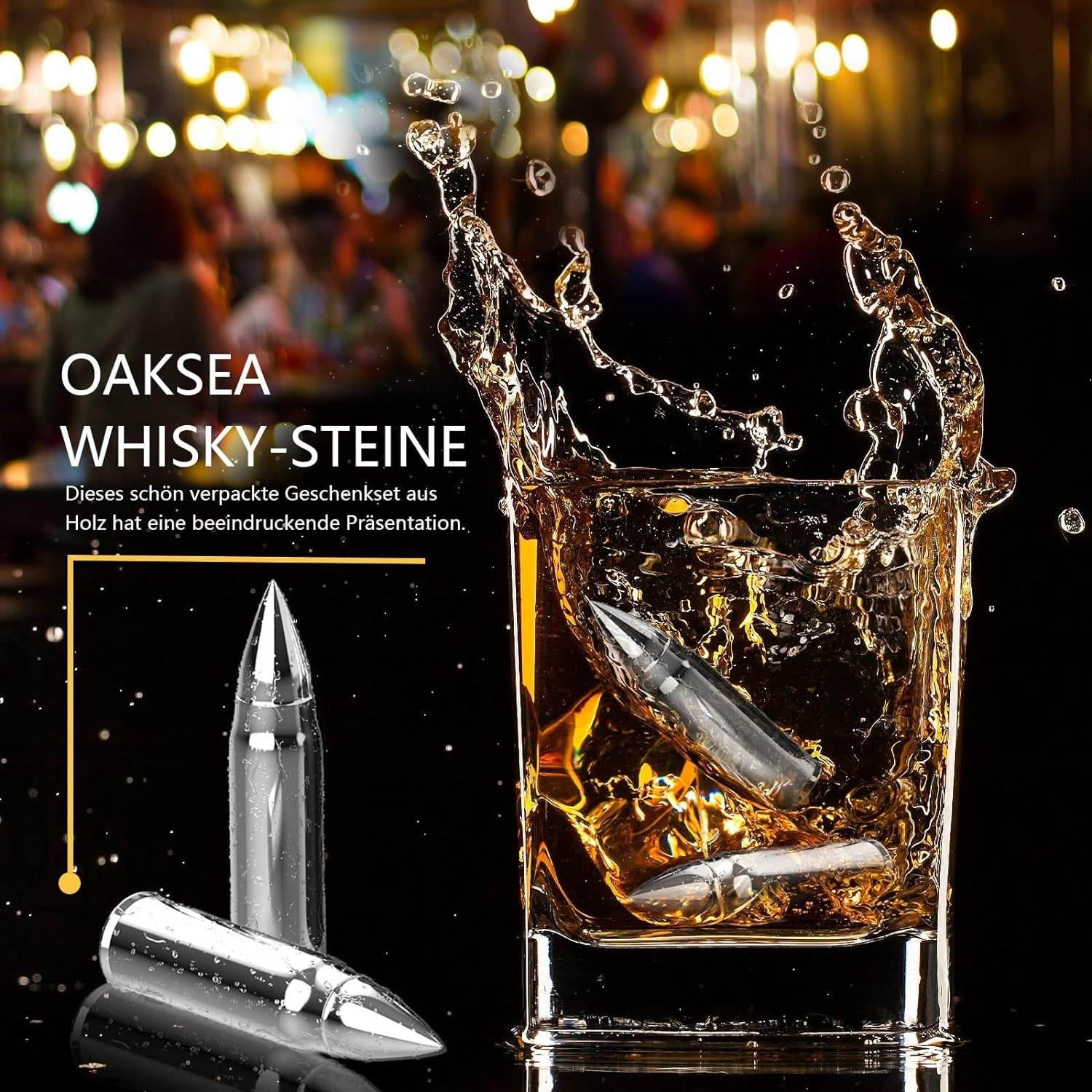 Whiskey Steine Set aus Edelstahl Silberne Patronen Geschenke für Männer Whiskeyglas