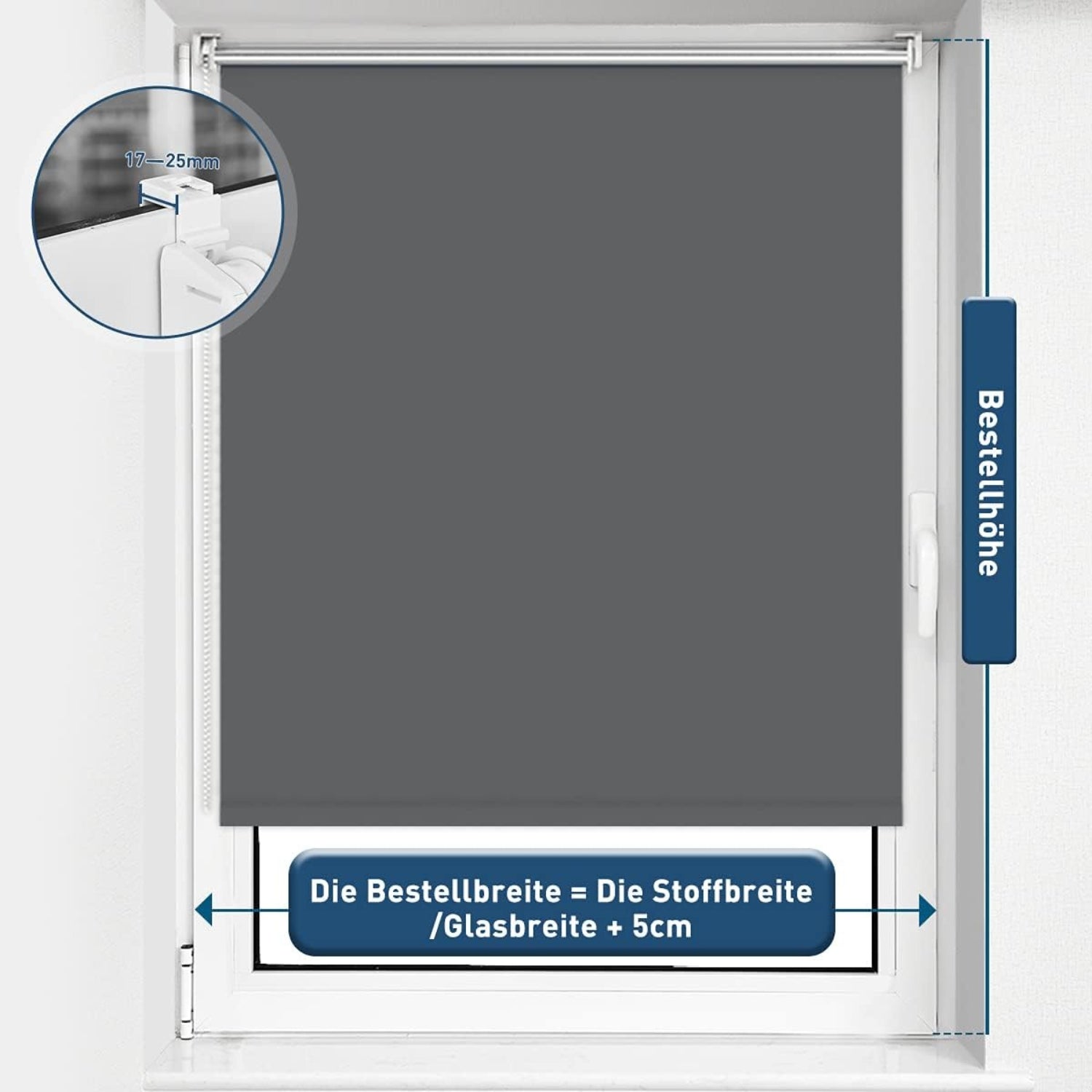 Verdunkelungsrollo Klemmfix ohne Bohren Dunkelgrau 50x150cm Thermorollo