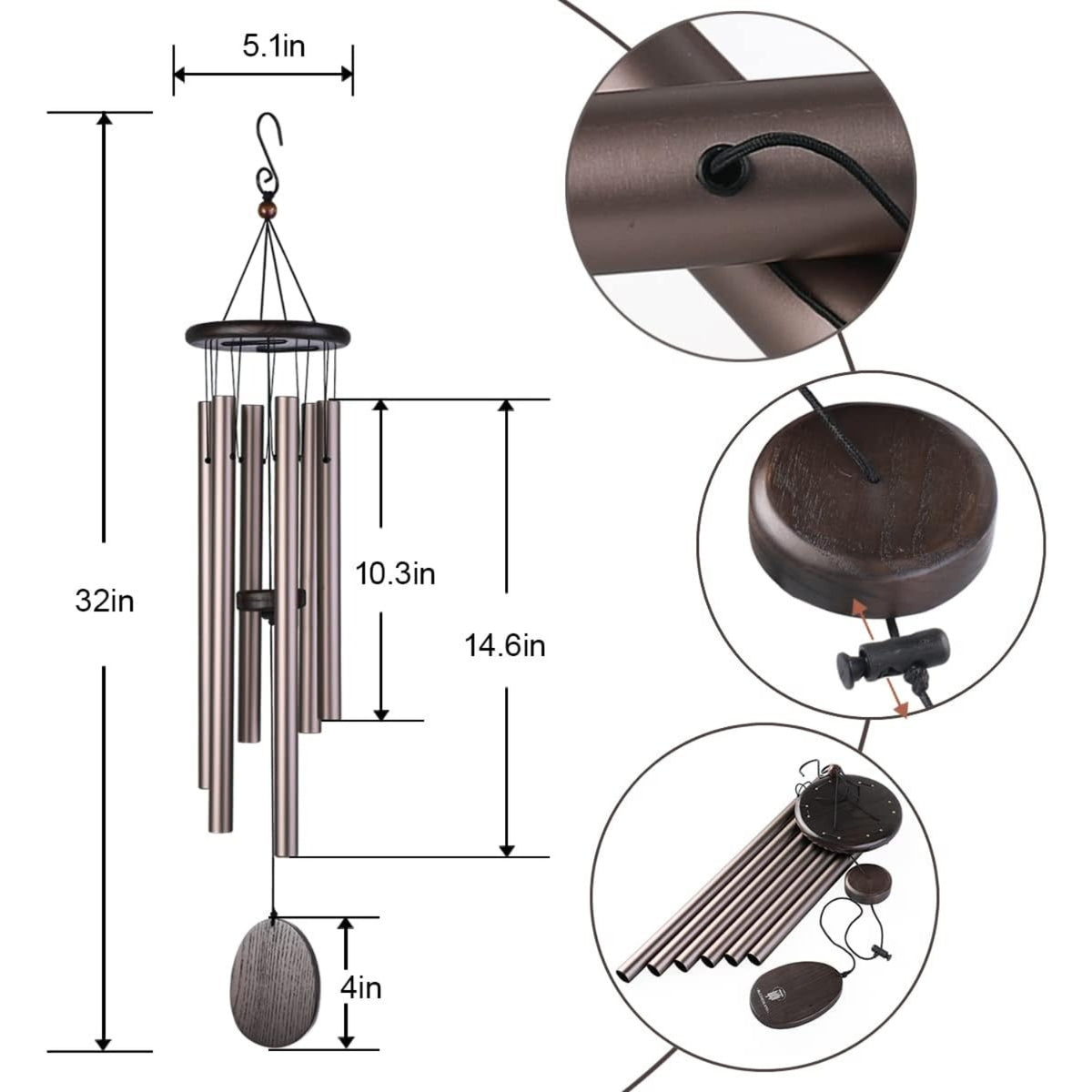 Outdoor Windspiel Aluminium Bronze Melodiöse Klänge Garten Terrasse Dekoration