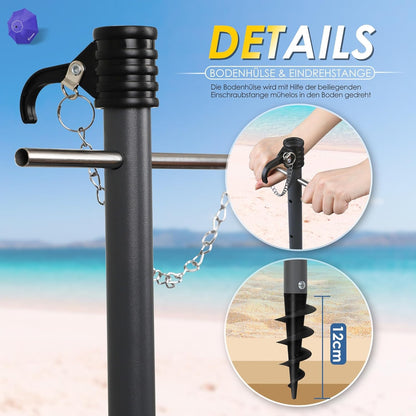 Günstiger Sonnenschirm Strand Ø180cm winddichter Strandschirm Balkon Blau UV50+