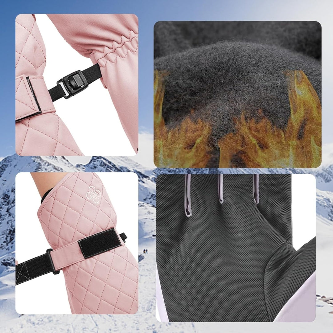 Damen Rosa Skihandschuhe Touchscreen Wasserdicht Warm Sporthandschuhe Muster
