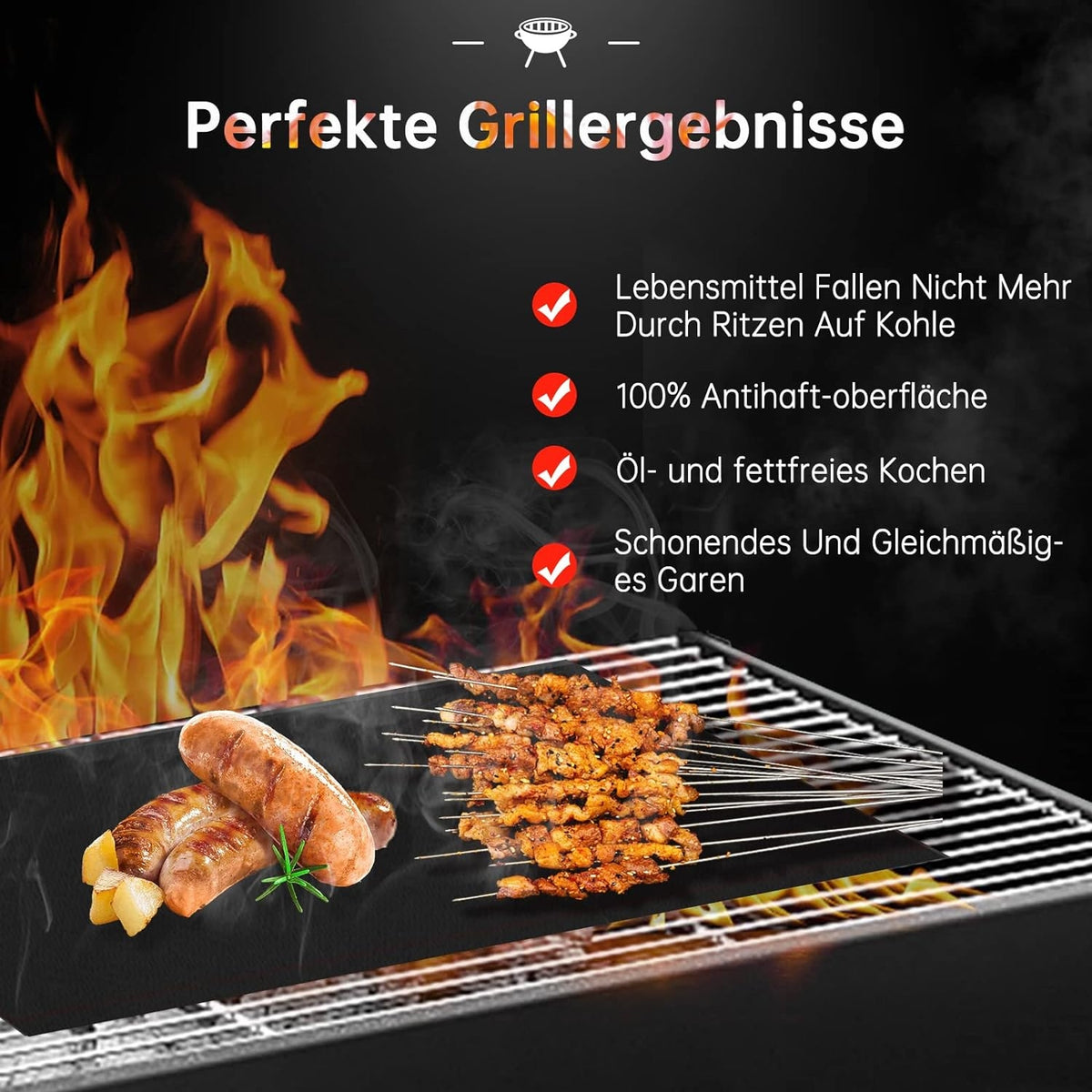Antihaft Grillmatte 5er Set 40x32cm Hitzebeständig Grill Zubehör für Alle Grills