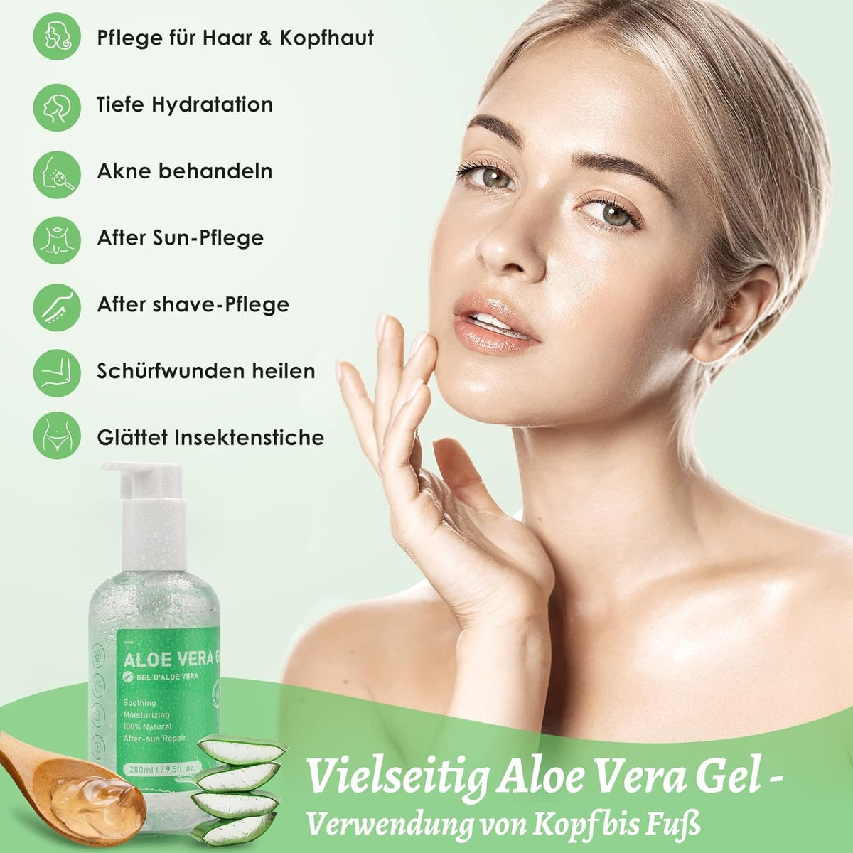 Aloe Vera Gel 280ml Creme Natürlich Beruhigend Feuchtigkeitspflege für Haut Haar