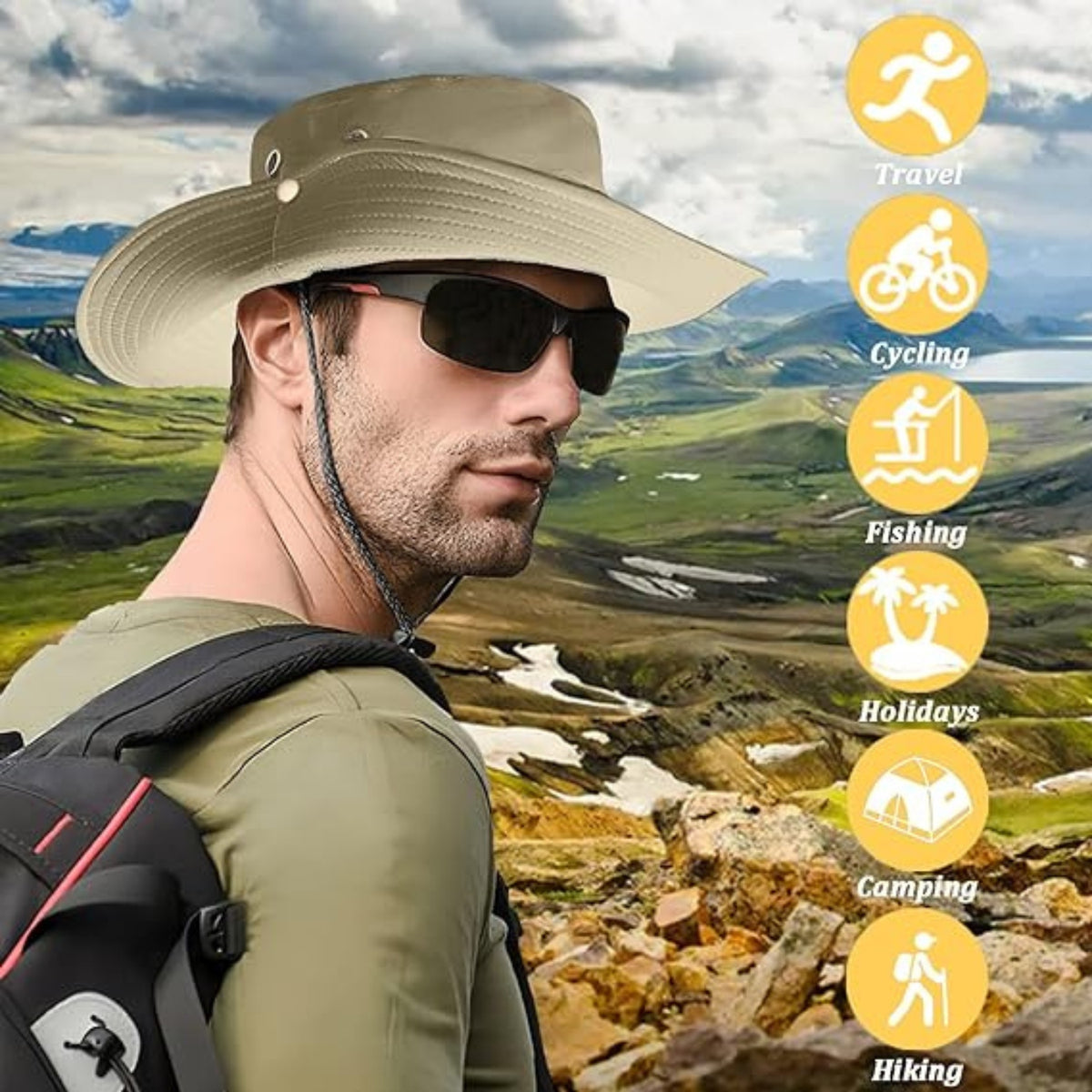 Outdoor Sonnenhut Herren Fischerhut Safarihut Boonie Buschhut Breite Krempe UV