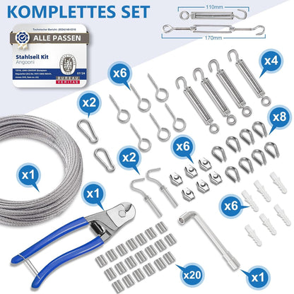 Wohnmobil Zubehör Kabelschloss Stahlseil Set 30 m 3 mm Drahtseil M5 Seilspanner