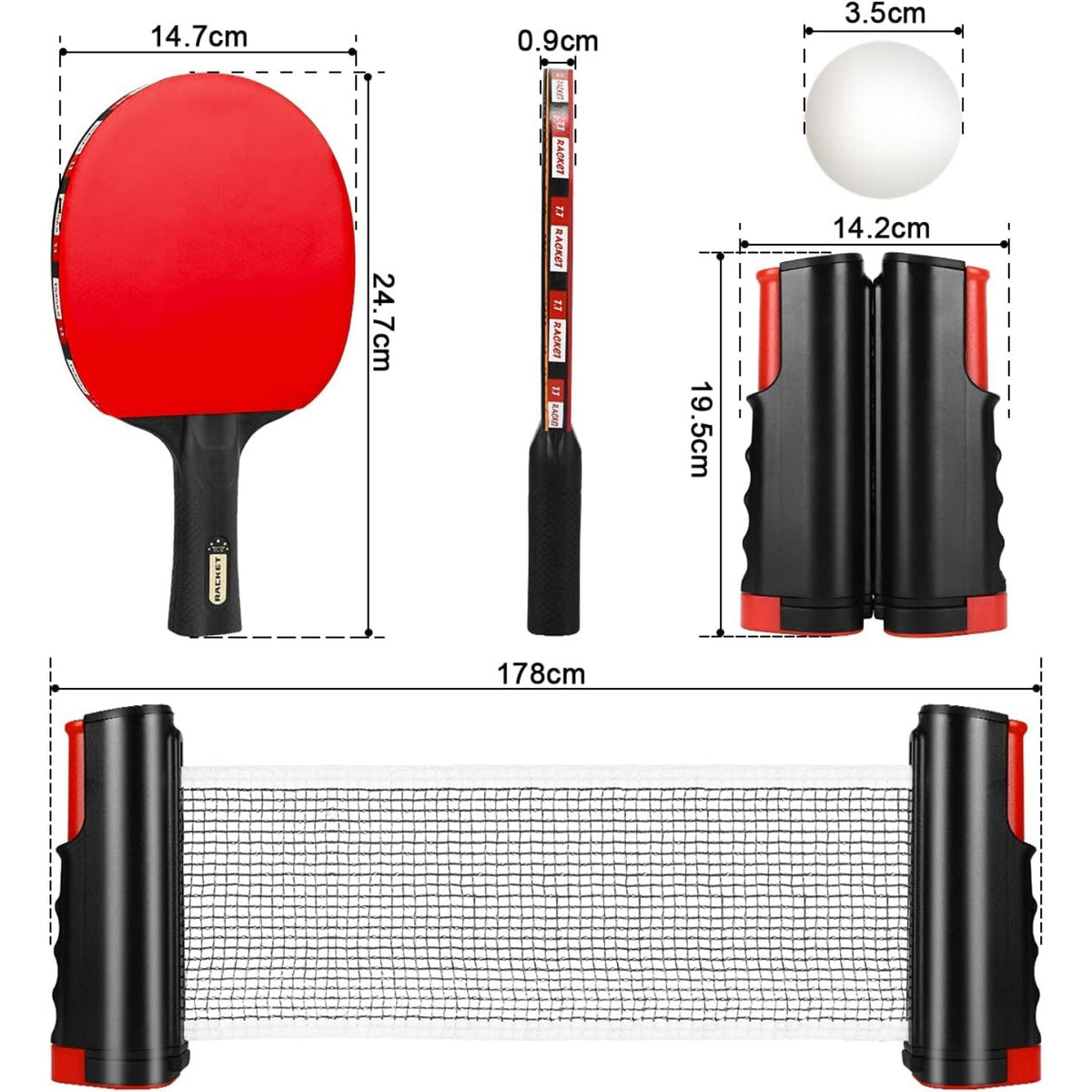 Tischtennisschläger Set mit Tischtennisnetz Tischtennis Set 2 Schläger 6 Bälle