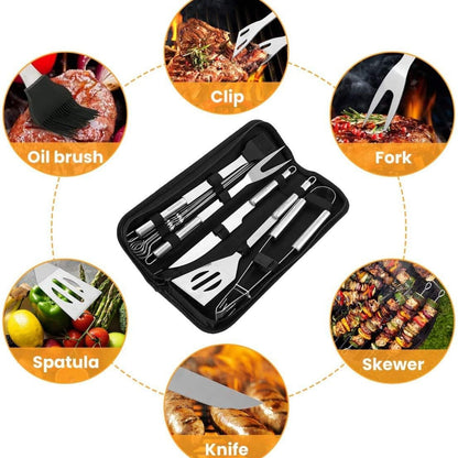 GrillbesteckSet +BBQ Grillhandschuhe 800°C 9 teilig Edelstahl Grillzubehör Set
