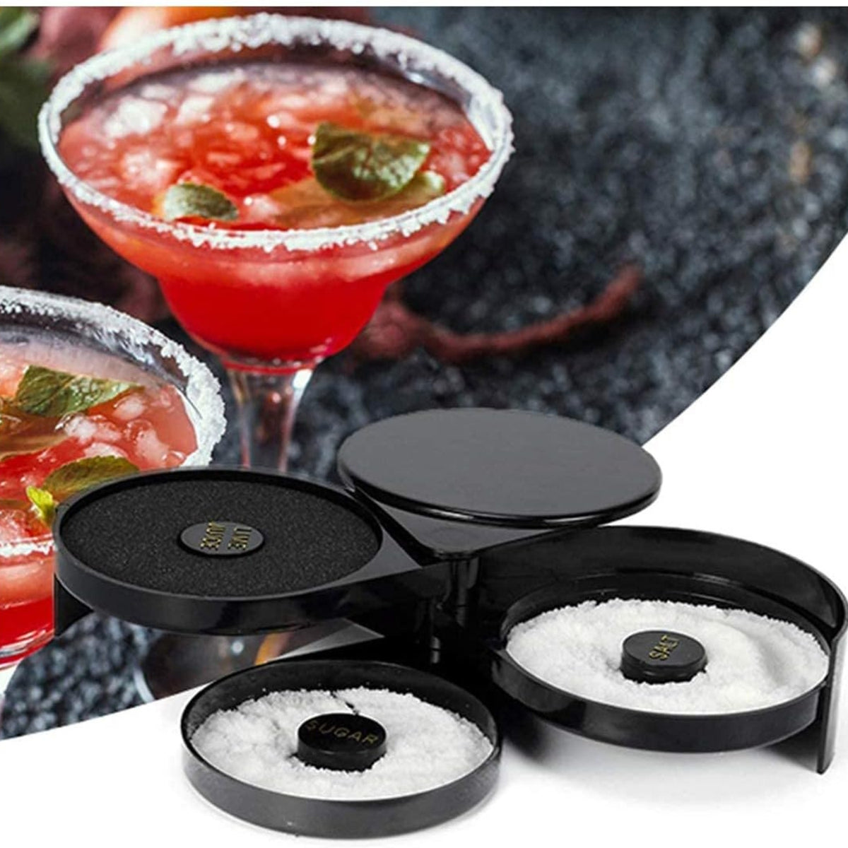 Bar Glas Rimmer 3 Ebenen für Cocktail Margarita Salz Zucker Barkeeper Tool