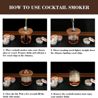 Cocktail Smoker Kit Männergeschenk Whiskey Set 4 Holzchips Old Fashioned
