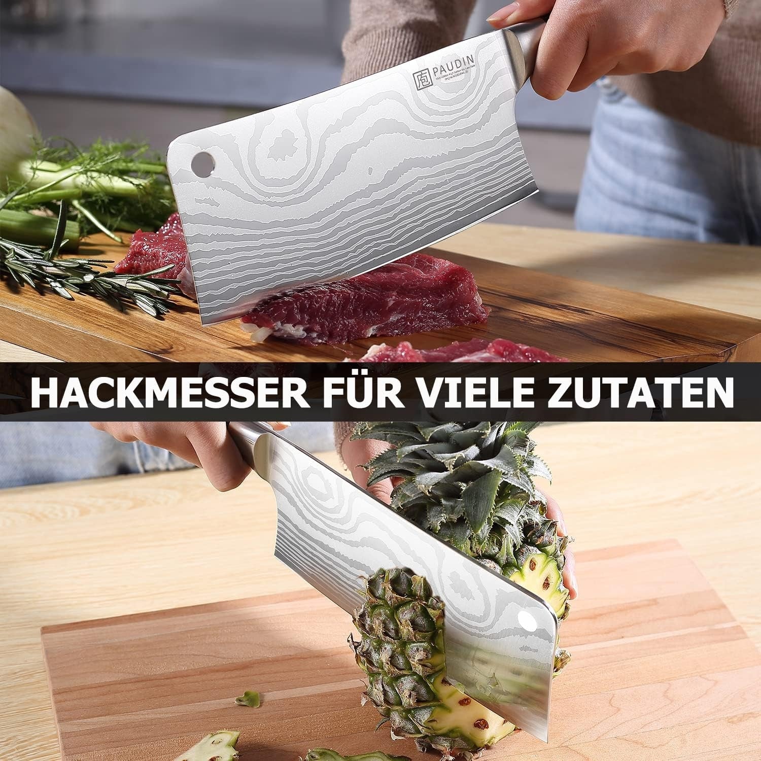 Hackmesser 17 cm Kochmesser Edelstahl Küchenmesser Holzgriff