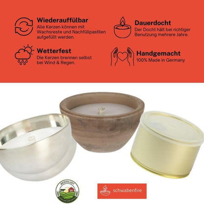 Schwabenfire Outdoorkerze in der Dose KERZABIX mit spezial Docht Campingkerze Outdoor kerze Kerzendeko geburtstagsgeschenk Handgemacht