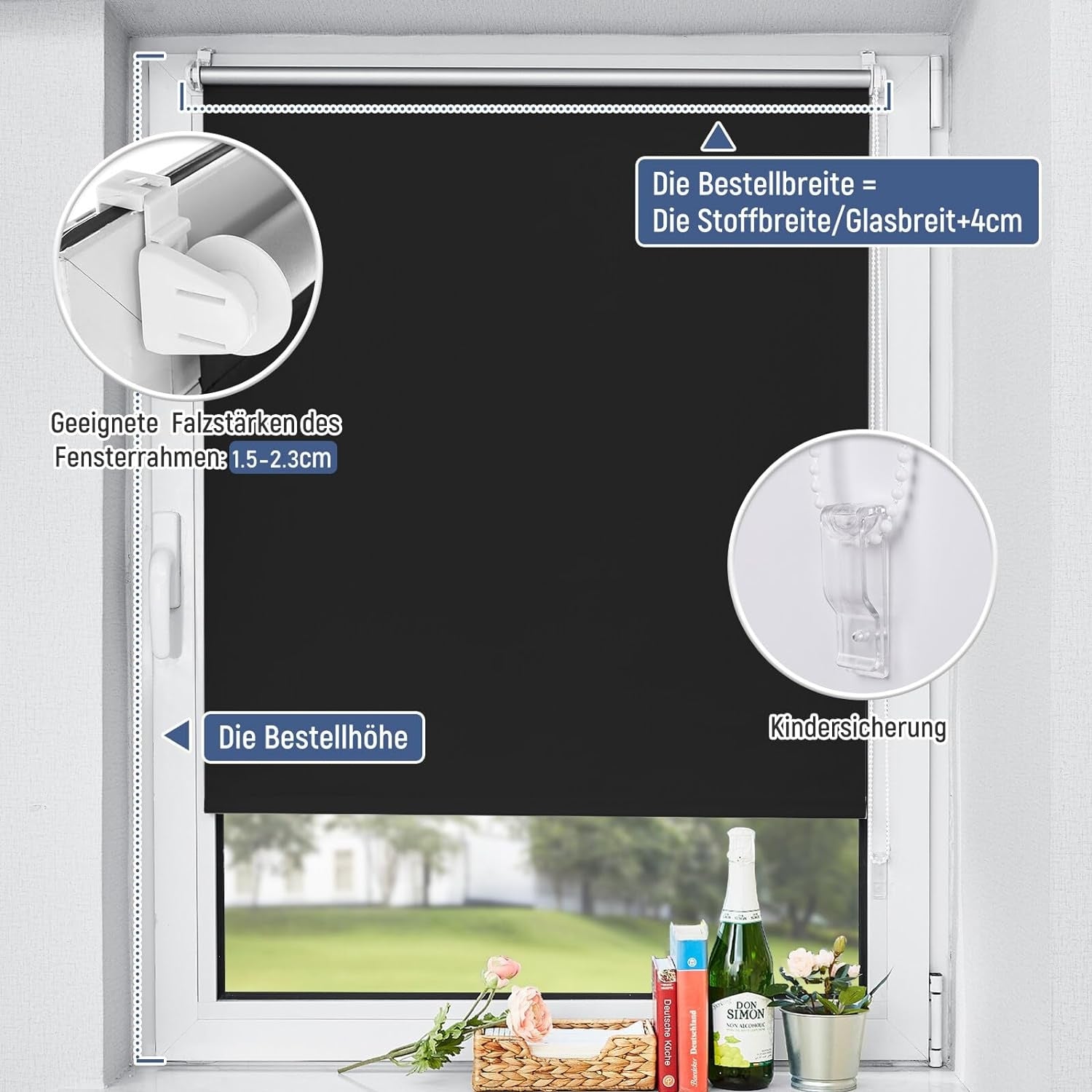 Klemmrollos für Fenster ohne Bohren Plissee Klemmfix Verdunklungsrollo 45x170cm