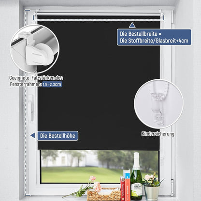Klemmrollos für Fenster ohne Bohren Plissee Klemmfix Verdunklungsrollo 45x170cm