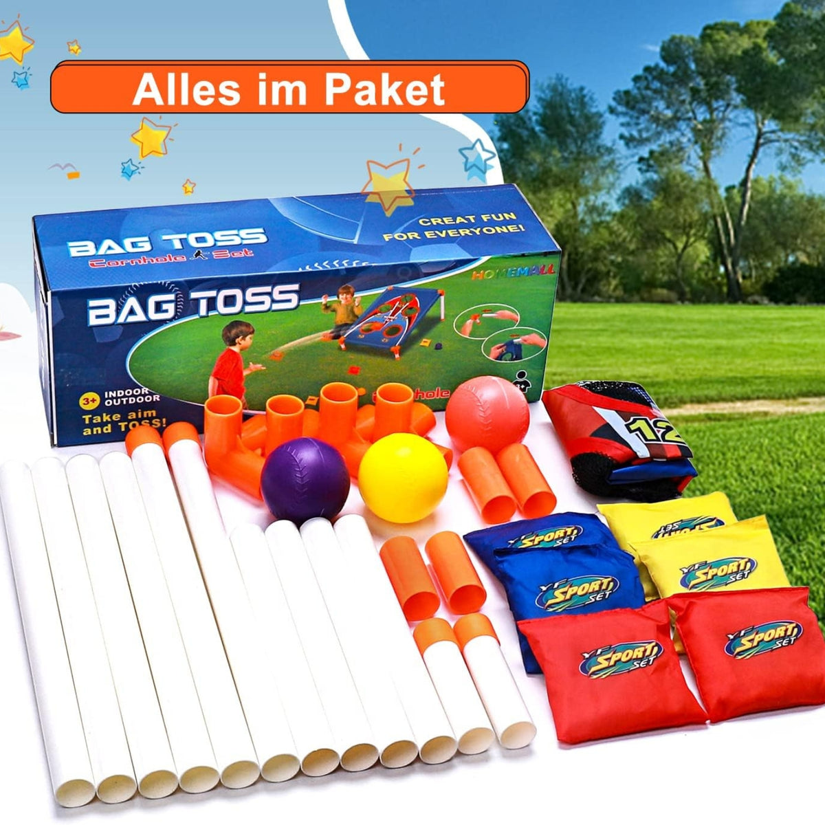 Wurfspiel Kinder Outdoor Cornhole Spiel Set mit 6 Sitzsäcken 3 Kugeln