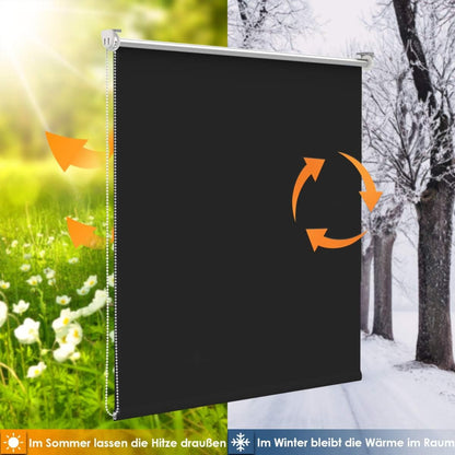 Thermorollo Verdunklungsrollo ohne Bohren Klemmfix Schwarz 40x150cm