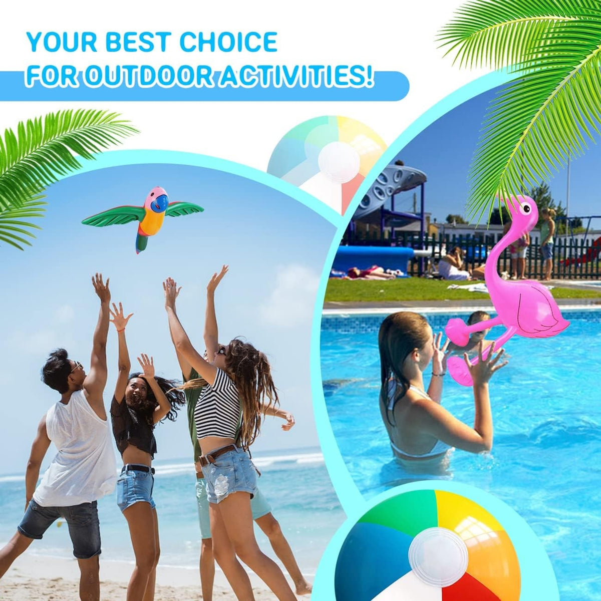 Poolspielzeug aufblasbare Palmen Set Strandspielzeug Flamingo Wasserball Delphin