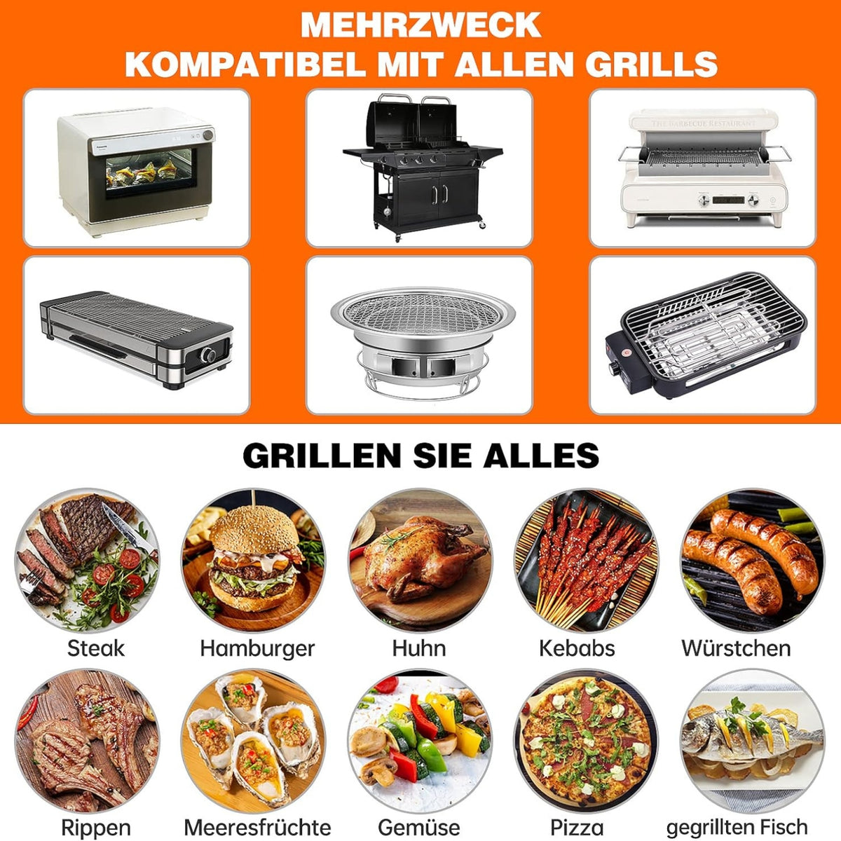 XL Grillmatte für Gasgrill Holzkohle 4er Set 50x40cm Teflon Antihaft