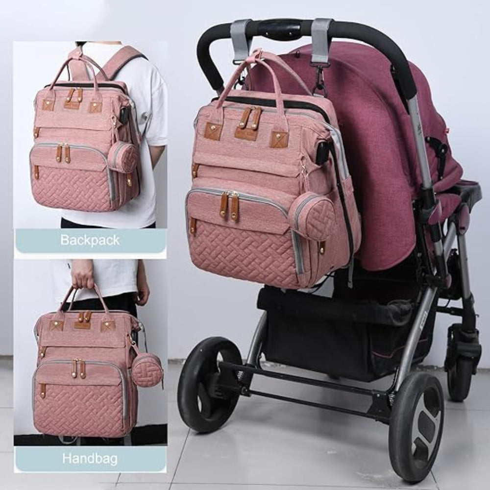 Rosa Baby Wickeltasche mit Klappbett USB Multifunktional