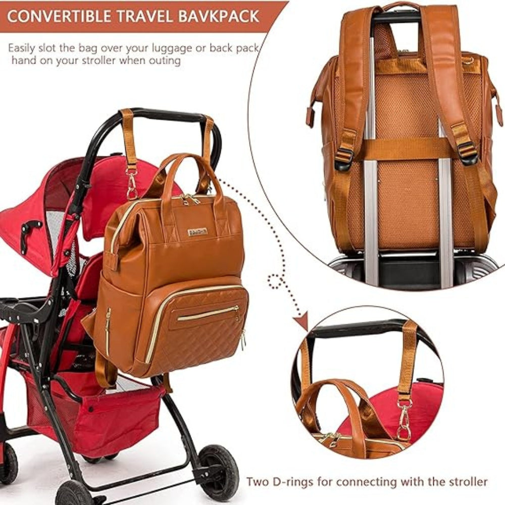 PU Leder Wickelrucksack Großes Fassungsvermögen Wasserdicht Baby Rucksack Braun