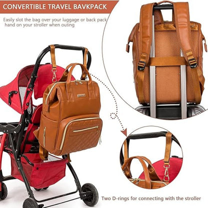 PU Leder Wickelrucksack Großes Fassungsvermögen Wasserdicht Baby Rucksack Braun