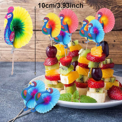 Party Zubehör Cocktail Deko Sticks 100 Stück Farbmischung Papier Pfau