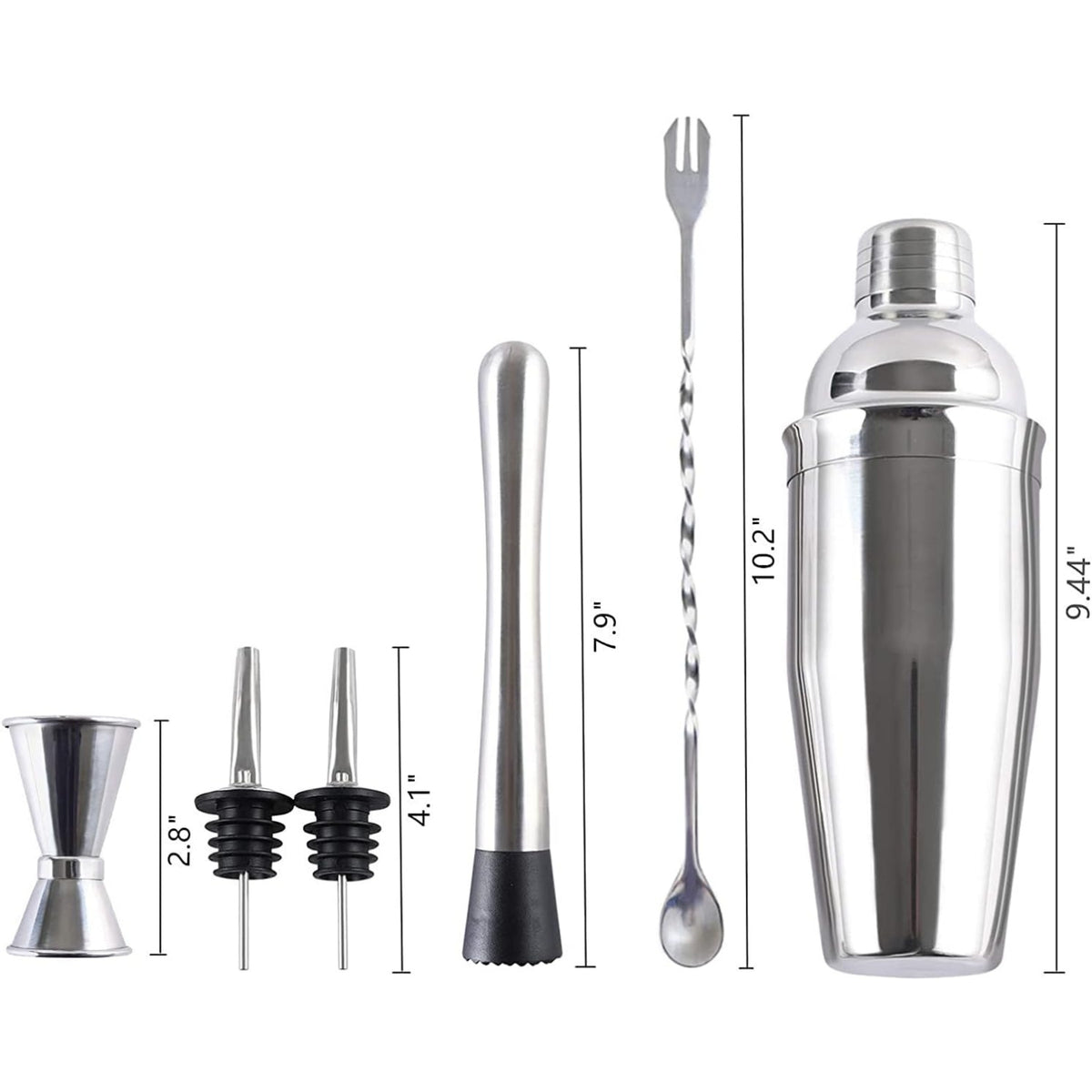 10-Teiliges Cocktailshaker Edelstahl Set Profi Bar Mixer Zubehör Kit 750ML