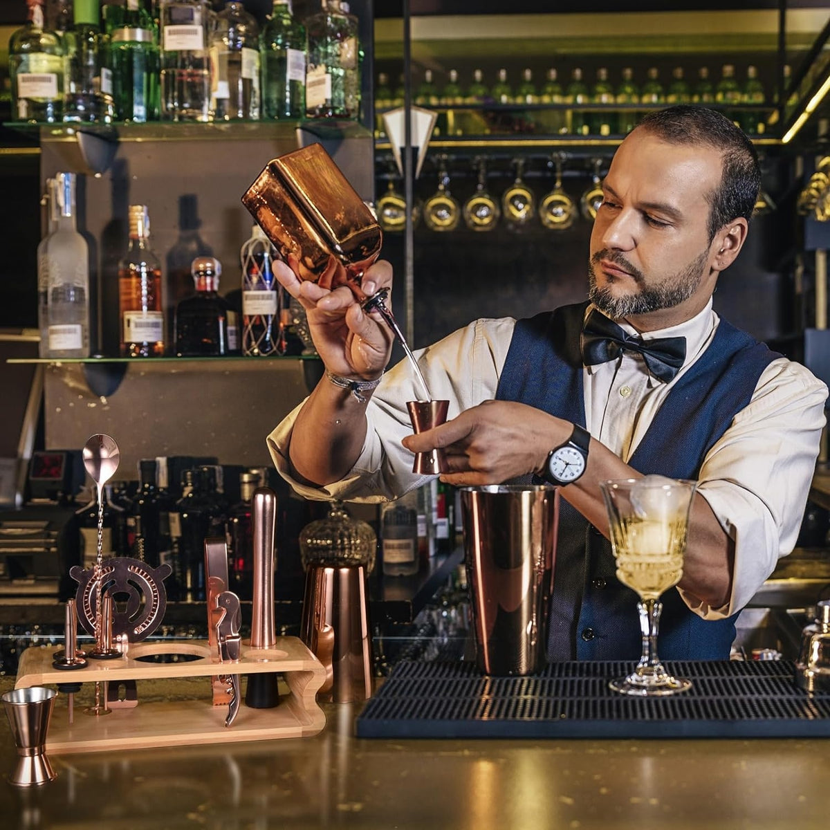 12tlg Barkeeper Kit 550ML/750ML Edelstahl Cocktail Shaker Set Rosegold