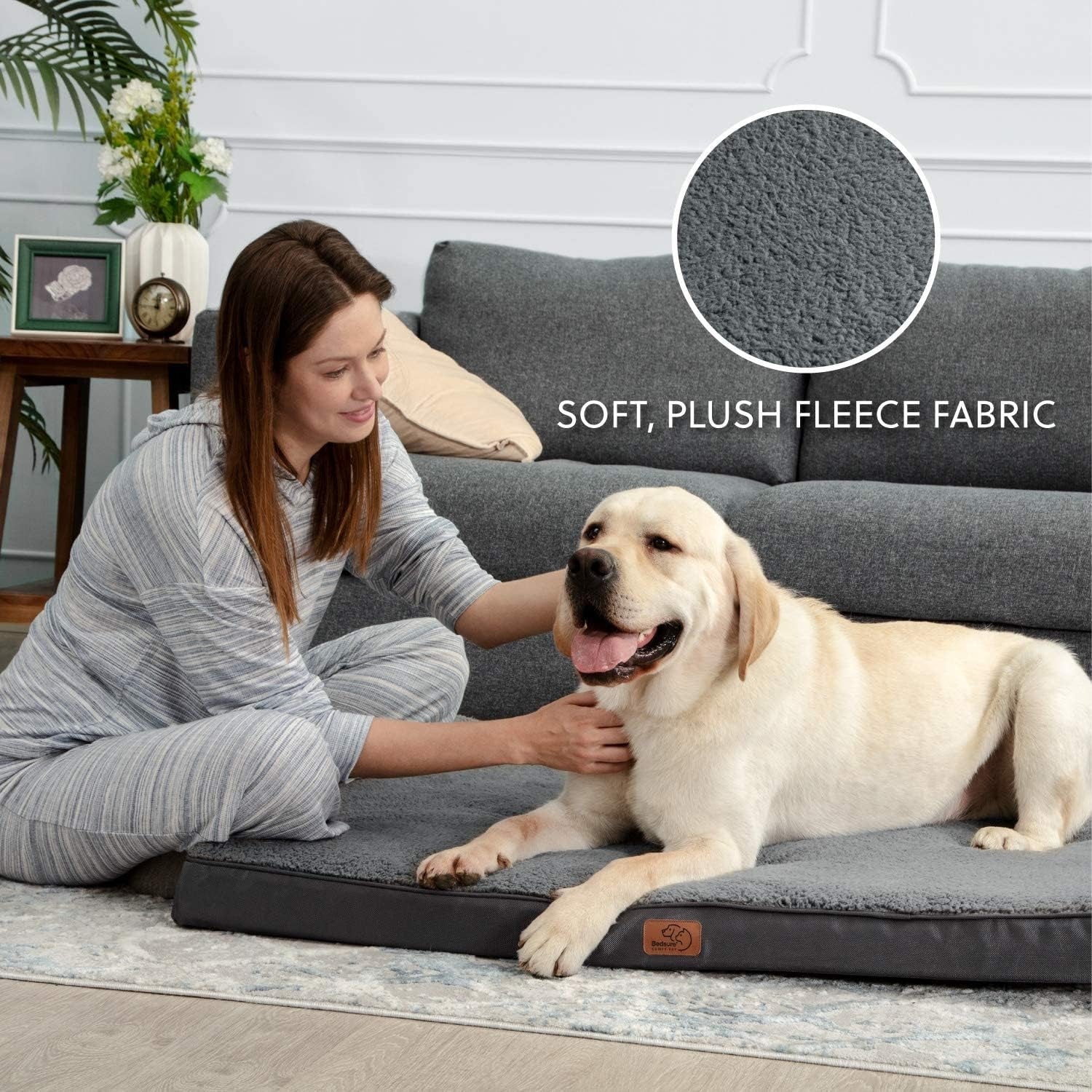 Orthopädisches Hundebett Grosse Hunde 112x81x7.6cm waschbar Grau