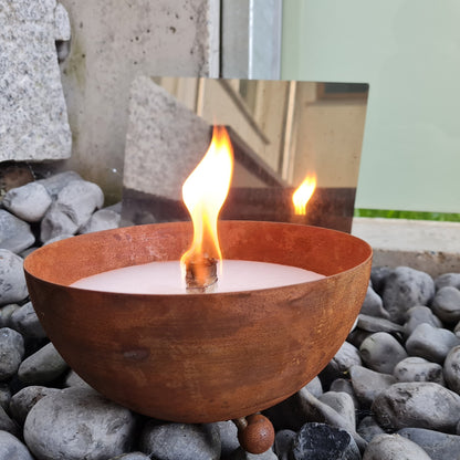Schwabenfire Outdoorkerze mit Dauerdocht in Edelrost Metallschale kerzendeko Geburtstagsgeschenk für Frauen wiederverwendbar
