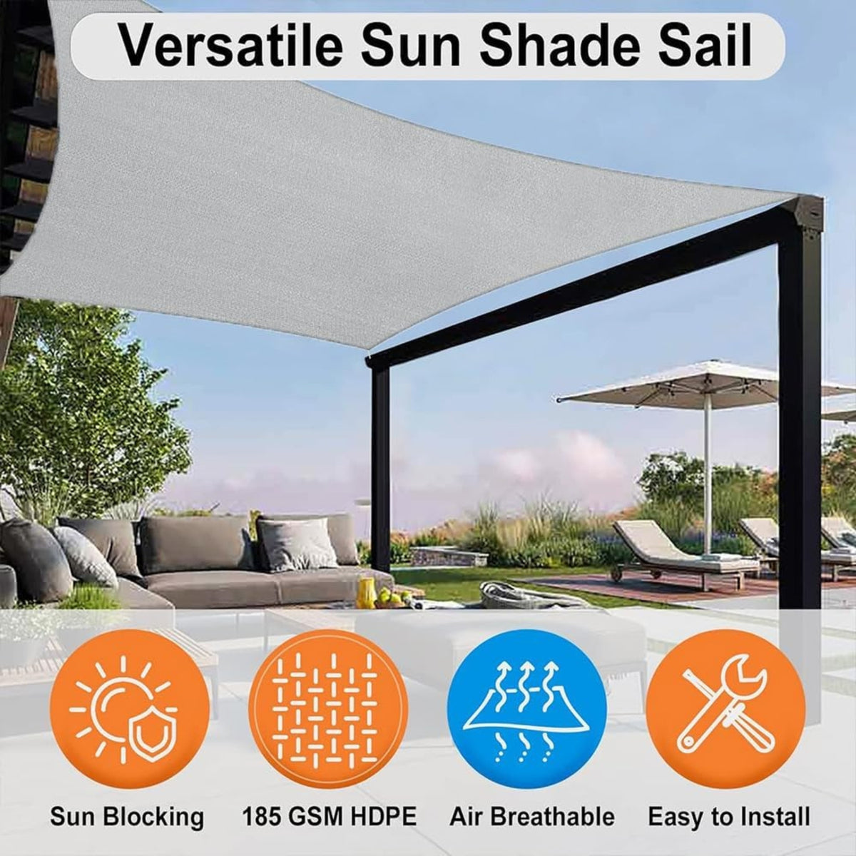 Premium Sonnensegel 3x4m Rechteckig Wasserdicht UV-Schutz Segeltuch Camping