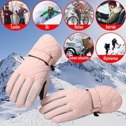 Damen Skihandschuhe Rosa, Touchscreen-Funktionalität, Wasserdicht und Winddicht, Warme Snowboard Handschuhe mit Modischem Muster