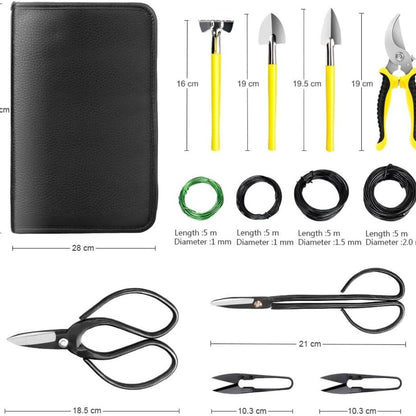 Bonsai Starter Werkzeuge Set 13 in 1 mit Gartenschere und Bonsai Draht