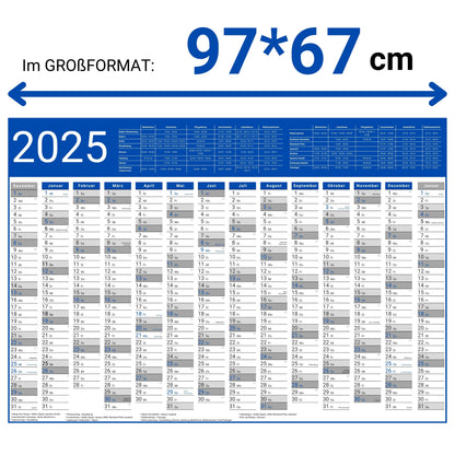 Kalender 2025 Wandkalender groß | Familienkalender | Jahreskalender 97x67 cm | Inkl. Feiertage nach Bundesländern | Wochenplaner