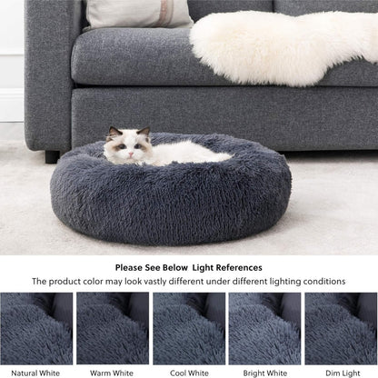 Hundebett kleine Hunde Katzenbett Ø 50 cm waschbar Donut Kissen dunkelgrau