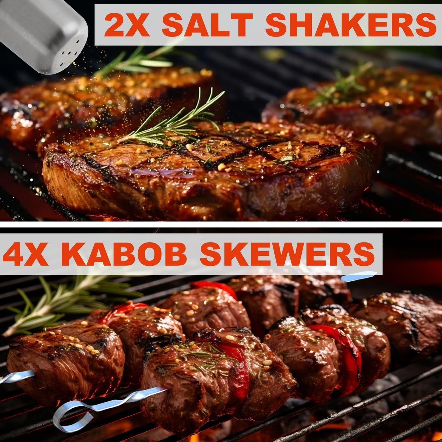 30 Teiliges Grillzubehör mit Fleischthermometer Edelstahl Bambusgriff Koffer