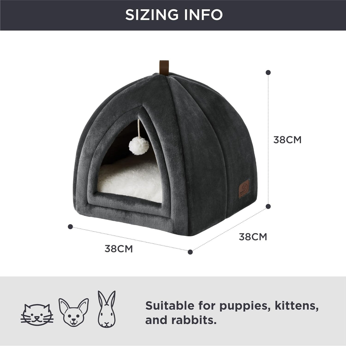 Katzenhöhle große Katzen Dunkelgrau Faltbare Katzenbett waschbar 38x38x38cm