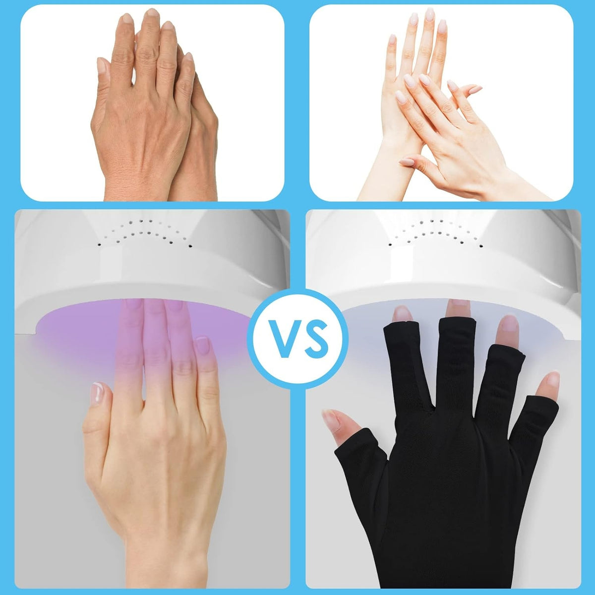 2 Paare Professionelle UV-Schutzhandschuhe für Gel-Nagellampen UPF50+ Fingerloser Handschutz vor UV-Licht Schwarz