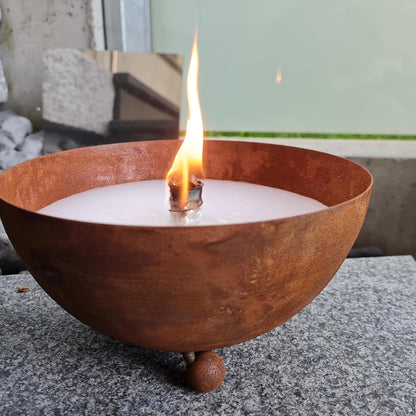 Schwabenfire Outdoor Kerze in Edelrost Schale mit Dauerdocht Wachsfresser